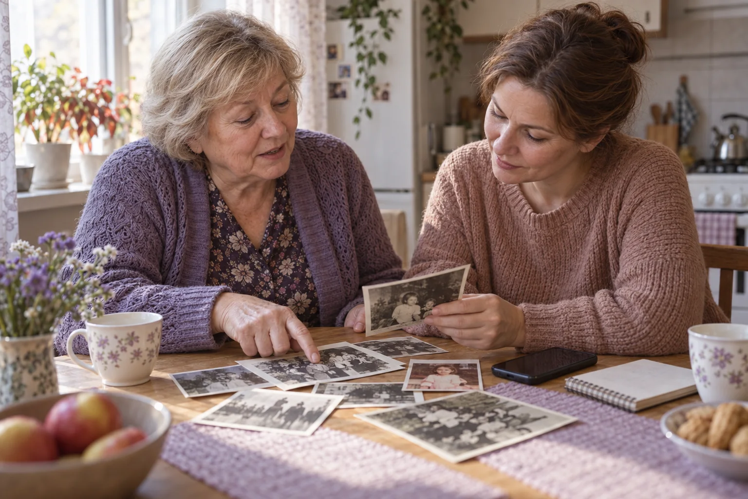 Две женщины рассматривают семейные фотографии